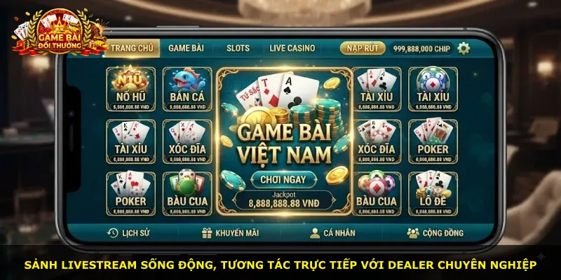 Sảnh livestream sống động, tương tác trực tiếp với dealer chuyên nghiệp